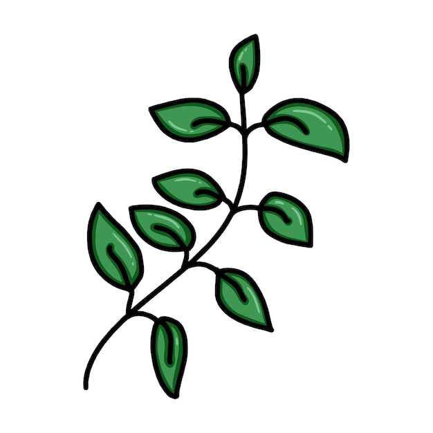 Rama con hojas planta naturaleza doodle dibujos animados lineales