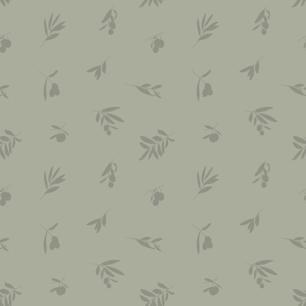 Rama de olivo con hojas y frutos de patrones sin fisuras en un estilo minimalista de moda. esquema de un trasfondo botánico. ornamento floral del vector verde para imprimir en tela, invitación, envoltura, papel tapiz