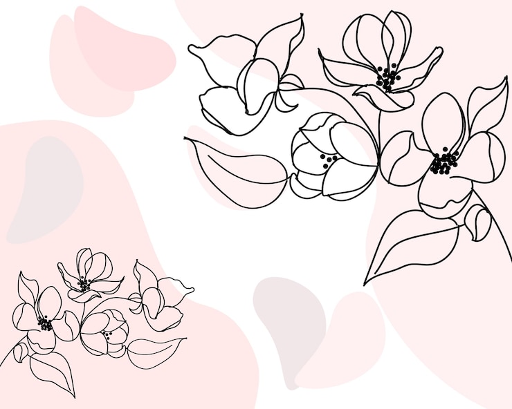 Vector rama de orquídea de contorno de ilustración dibujada a mano sobre un fondo de manchas abstractas