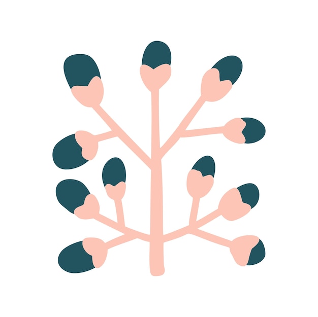 Rama de primavera maravillosa vectorial con bayas Ilustración floral etno positiva de los años 70 Estética plana