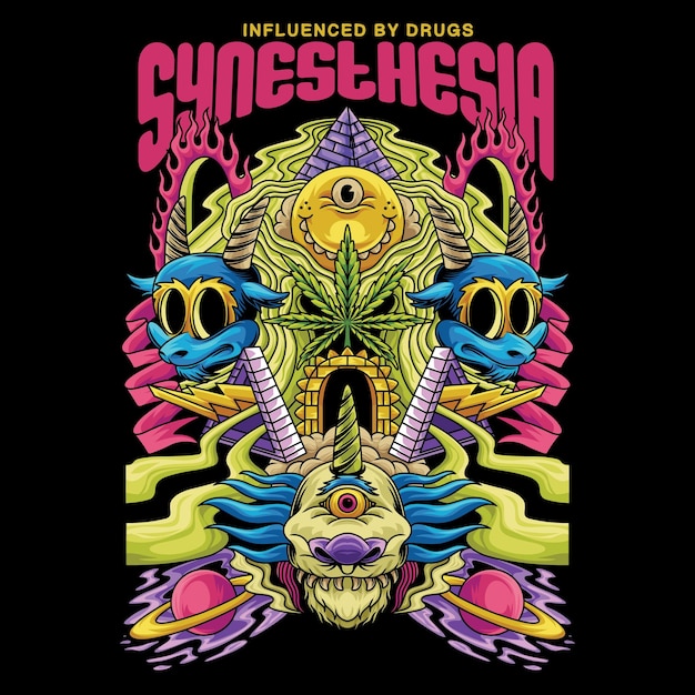 Rama psicodélico con ilustración de texto