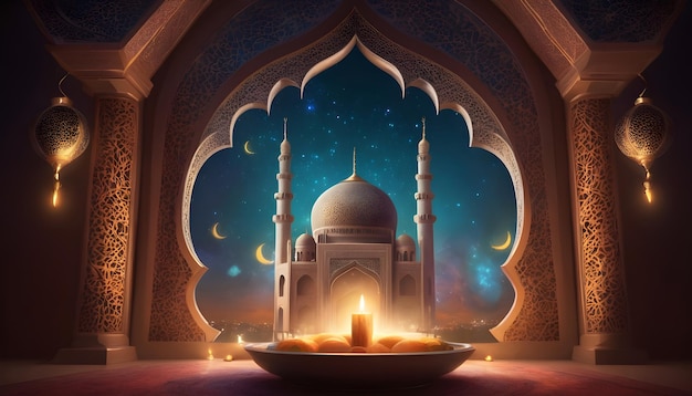 Ramada Kareem Eid Mubarak Ilustración de fondo