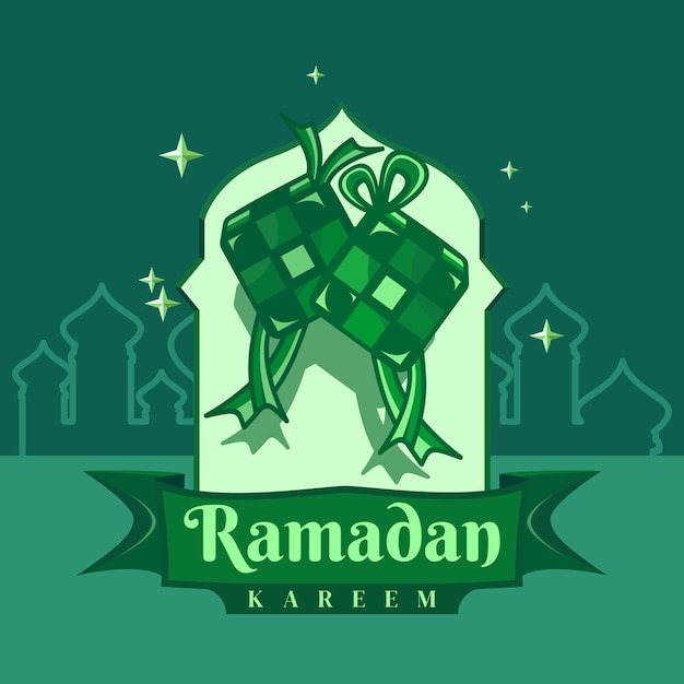 Ramadán 3d verde kupat forma ilustración vector diseño