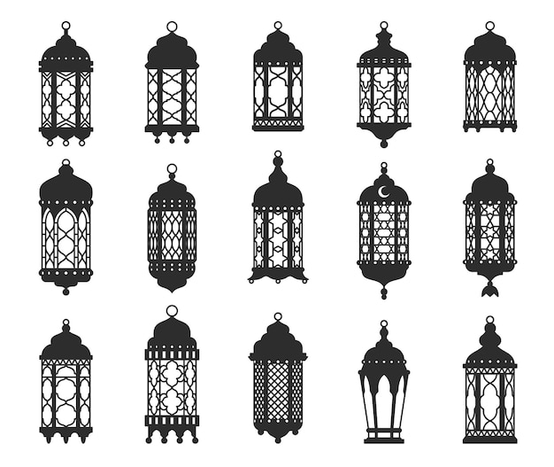 Ramadán Eid Mubarak silueta de lámpara islámica árabe