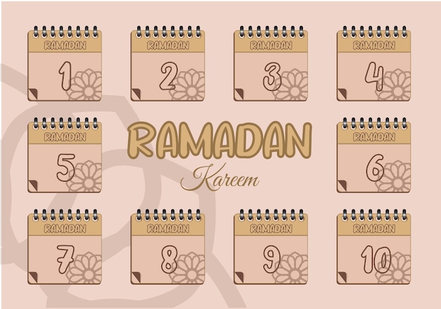 Vector ramadán fecha de 1 a 10 días
