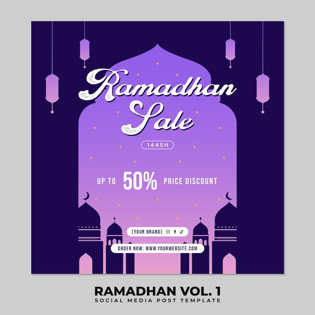 Ramadán flat o ramadhan square colección de diseño de publicaciones de redes sociales con adornos islámicos