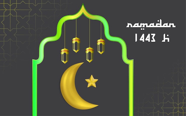 Ramadán de fondo moderno con estrella lunar 3D y mezquita en forma de oro
