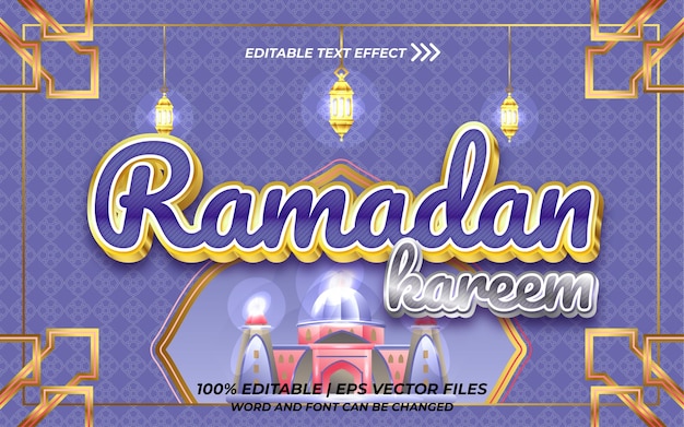 Ramadan kareem 3d efecto de texto editable