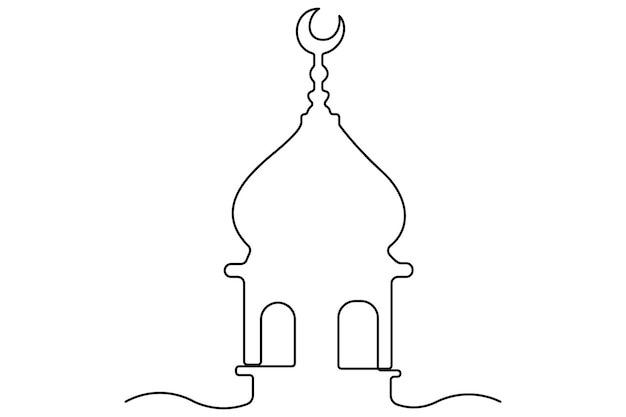 Ramadan kareem arte de una sola línea de ramadán aislado en fondo blanco ilustración vectorial de contorno