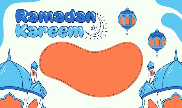 Vector ramadan kareem azul naranja gráfico de la mezquita dibujado a mano ilustraciones vectoriales de fondo