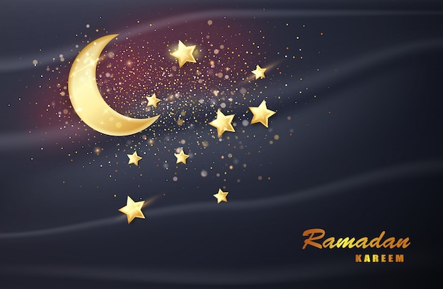 Ramadan Kareem Banner con Luna. Decoración de la tarjeta Eid Mubarak. Islam, bandera de la religión musulmana.