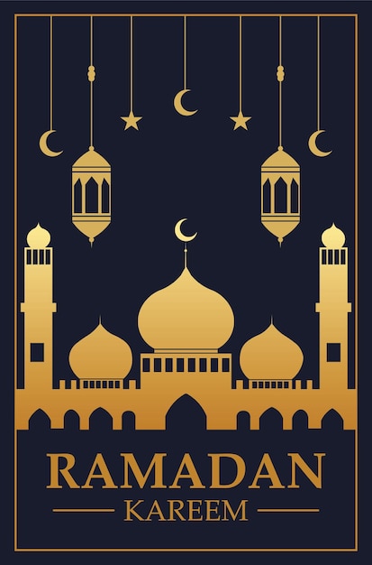 Ramadan Kareem Banner Vertical Lámpara musulmana y texto Diseño de plantilla de póster de RAMADAN KAREEM