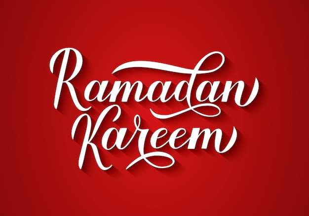Ramadan Kareem caligrafía letras en fondo rojo mes sagrado musulmán tipografía cartel ilustración vectorial tradicional islámica fácil de editar plantilla para cartel de felicitación de bandera volante