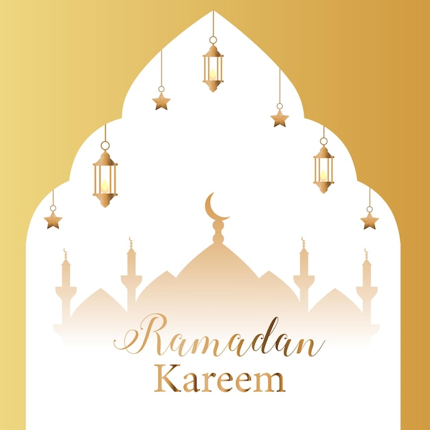 Vector ramadan kareem celebración del festival islámico fondo decorativo eid mubarak diseño de saludos del festival de ramadán ramadan kareem linterna y luna creciente diseño de tarjetas de saludos islámicos tarjeta de eid mubarak