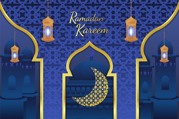 Ramadán Kareem color azul elegante fondo islámico