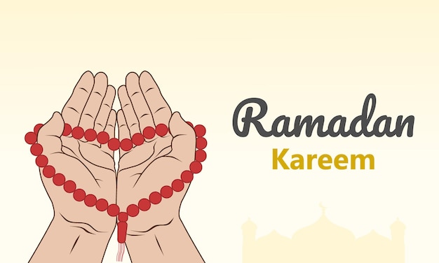 Vector ramadan kareem concepto manos musulmanas sosteniendo cuentas de oración para el dhikr y y orar a dios