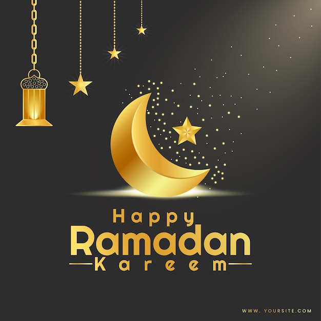 Ramadán kareem deseando diseño de color gris en efecto de estrellas con archivo vectorial de lámparas de luna