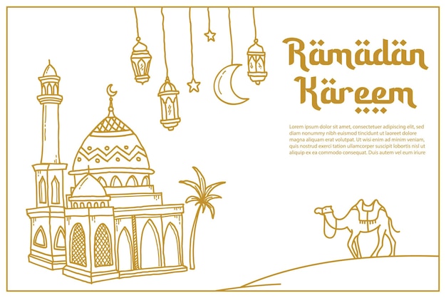 Ramadán kareem diseño de mezquita dibujada a mano