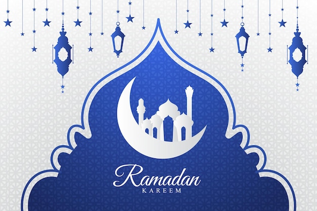 Vector ramadan kareem diseño de saludo de caligrafía árabe cúpula de mezquita de línea islámica con patrón clásico