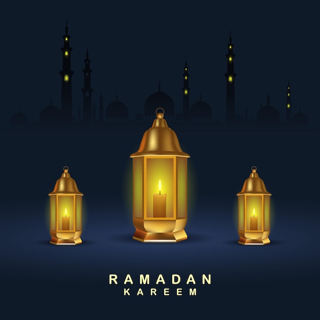 Ramadán kareem diseño de vector de linterna realista en mezquita