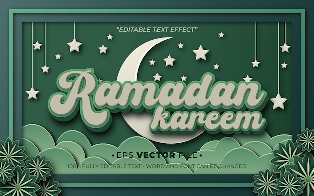 Ramadan Kareem efecto de texto 3D vector editable y fondo