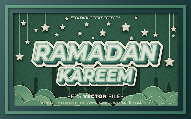 Ramadan Kareem efecto de texto 3D vector editable y fondo