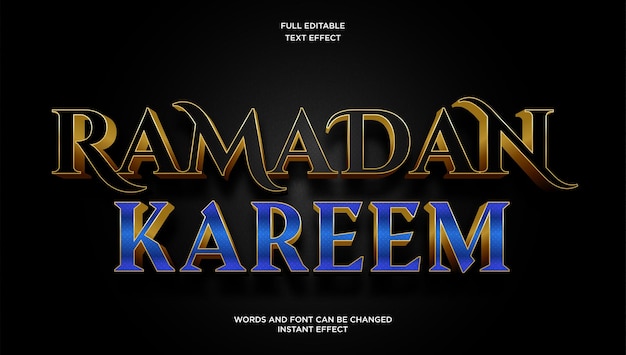 Ramadan kareem efecto de texto 3d con vectores premium de estilo dorado