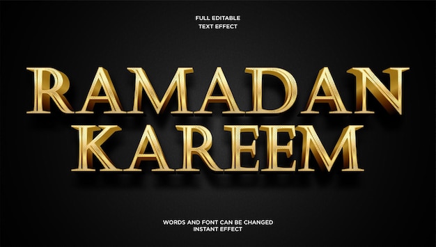 Ramadan kareem efecto de texto 3d con vectores premium de estilo dorado