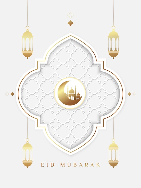 Ramadán Kareem Eid Mubarak plantilla de diseño con patrones islámicos orientales linternas de la mezquita media luna