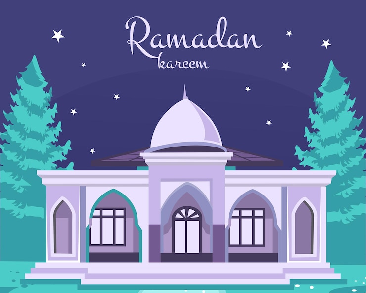 Vector ramadán kareem. escena con mezquita