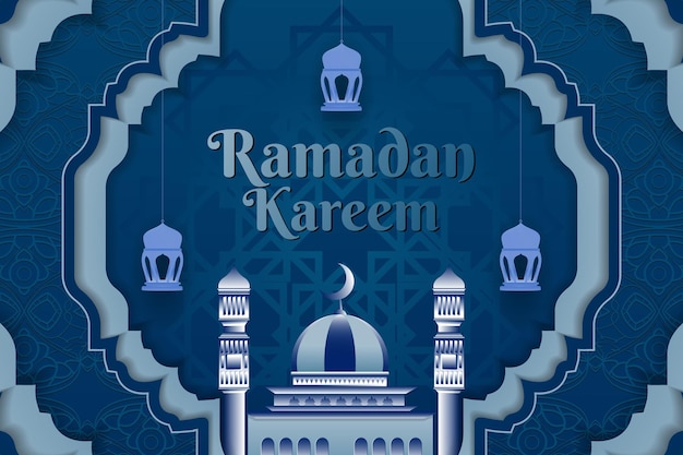 Ramadán Kareem estilo fondo azul islámico con elemento