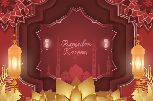 Ramadan Kareem estilo islámico con lujo rojo y dorado