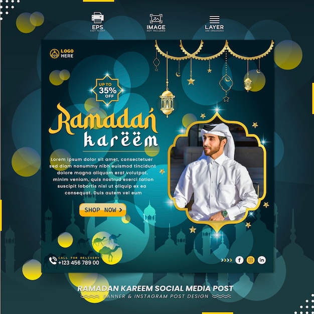 Ramadan Kareem festival islámico tradicional banner de redes sociales religiosas o Instagram Post Premium