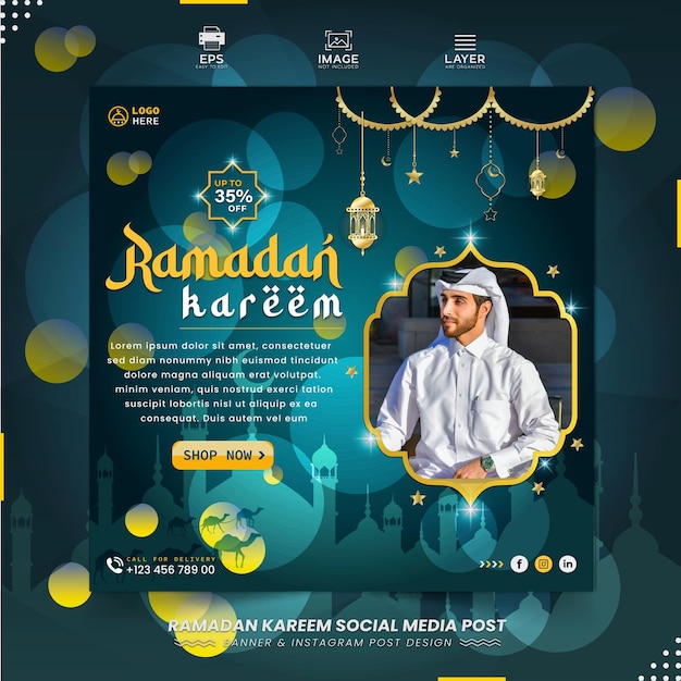 Ramadan kareem festival islámico tradicional banner de redes sociales religiosas o instagram post premium