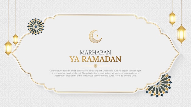 Ramadan Kareem fondo blanco y dorado islámico con adornos árabes