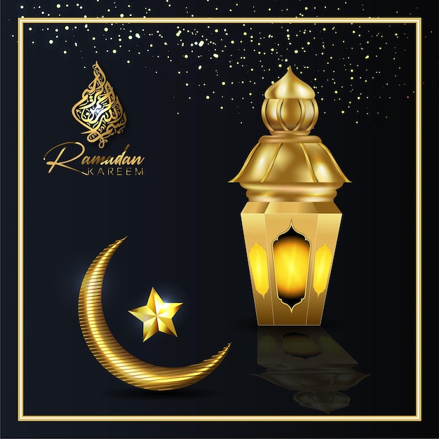 Ramadán kareem fondo decorativo islámico de lujo con tarjeta de felicitación y adorno dorado