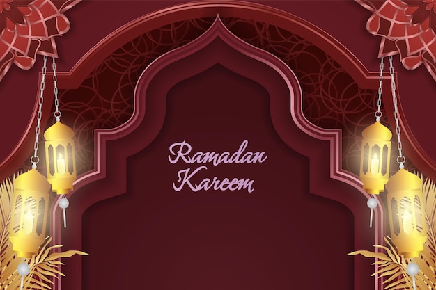 Ramadan Kareem Fondo de estilo islámico color rojo con hermosa lámpara