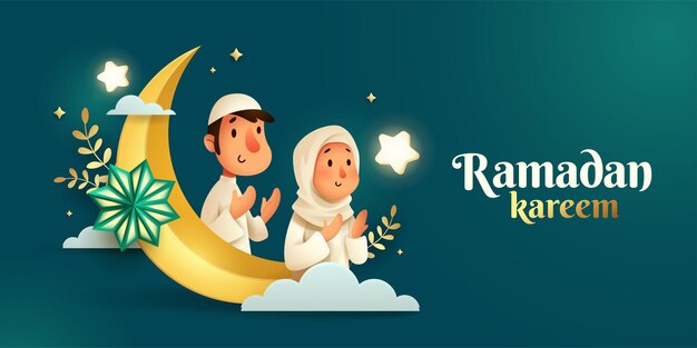 Ramadán Kareem fondo de la fiesta islámica con oración musulmana luna media y decoraciones islámicas