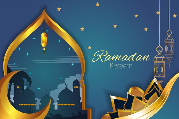 Ramadán Kareem Fondo islámico color azul con elemento