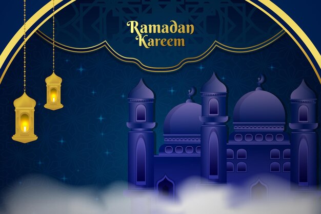 Ramadán Kareem fondo islámico color oro azul y elemento