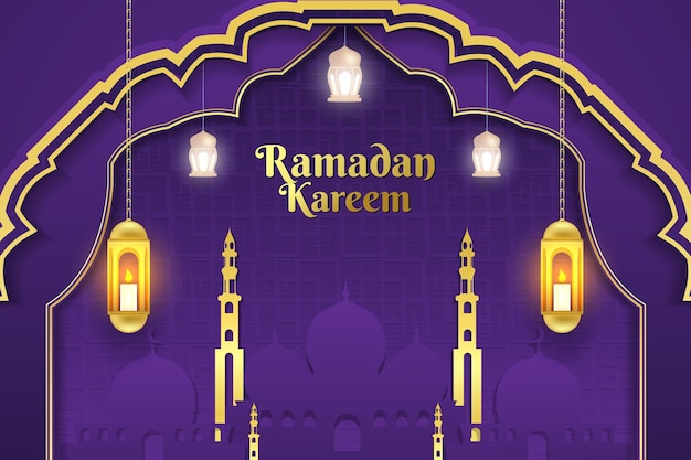 Ramadán Kareem fondo islámico color púrpura y dorado