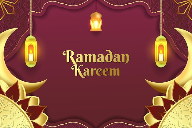 Ramadan Kareem Fondo islámico color rojo y dorado con elemento