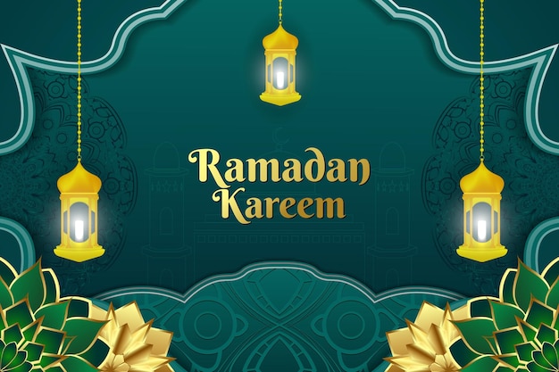 Ramadán Kareem fondo islámico color verde y dorado