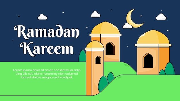 Ramadan kareem fondo islámico con diseño de paisaje dibujado a mano