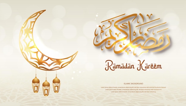 Ramadán Kareem Fondo islámico Media luna linternas caligrafía de oro