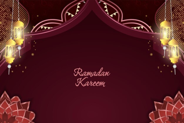 Ramadán Kareem Fondo islámico rojo y dorado de lujo con elemento