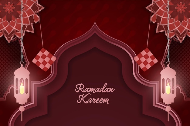Ramadán Kareem Fondo islámico rojo con elemento de línea