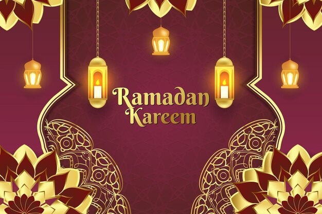 Ramadán Kareem fondo islámico con rojo y oro