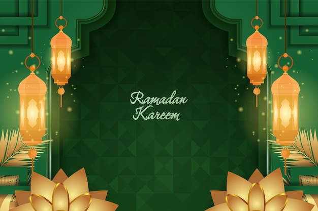 Ramadan Kareem fondo islámico verde y oro de lujo con adorno