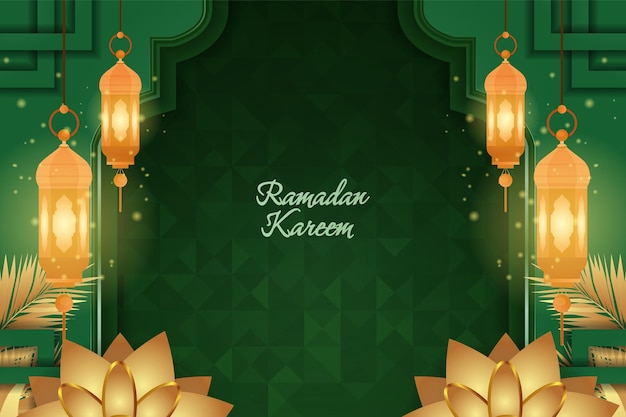 Ramadan kareem fondo islámico verde y oro de lujo con adorno